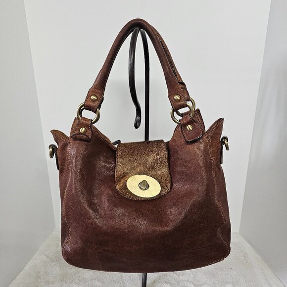 Amber Rose Brown Leather Shoulder Bag Boho Fur Flaw - Picture 16 of 16